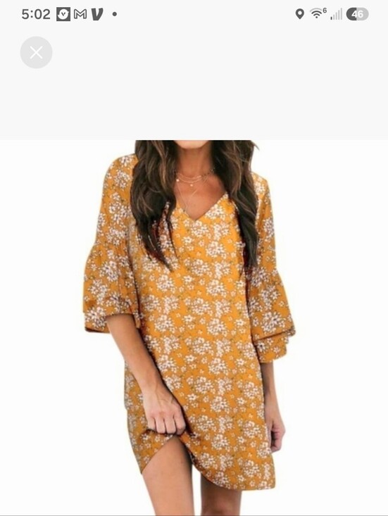 Belongsci Dresses & Skirts - BOHO Belongsci Mustard Floral V Neck Bell Sleeves Dress